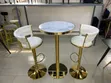 Modern Pedestal Bar Set Tare da Round Faux-Marble Top Table - 1