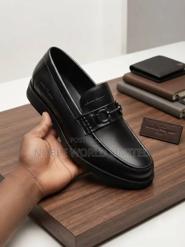 Black/Brown Solid Leather Men's Shoes - 1