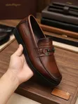 Black/Brown Solid Leather Men's Shoes - 2