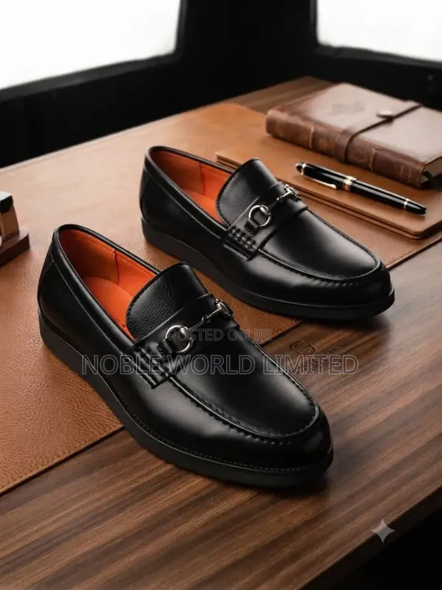 Solid Leather Men's Shoes - Black/Brown - 1