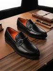 Solid Leather Men's Shoes - Black/Brown - 1