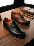 Men's Leather Flats Shoes - Black/Brown - 2