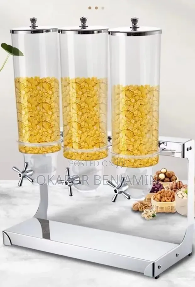 Commercial Stainless Steel Triple Cereal Dispenser - 1