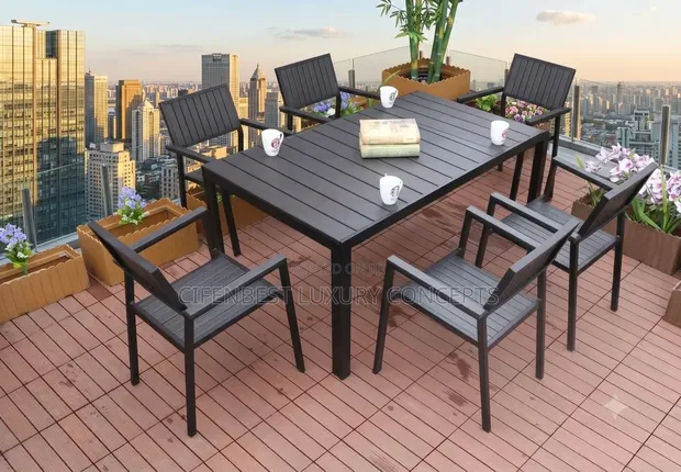 6-Seater Outdoor Patio Table and Chairs for Bar/Restaurant - 1