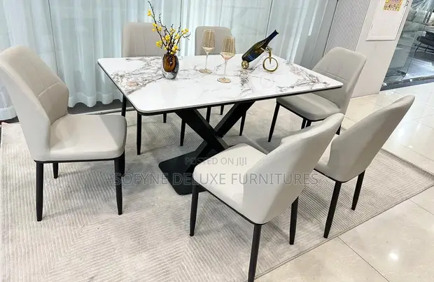 Home Interiors Fararen Dining Set Mai Girman Girgiza (Mutane 6) - 1