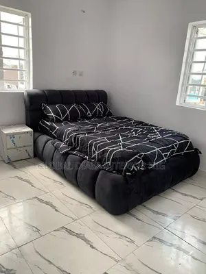 Quality Black Padded 4.5x6 Bed Frame with Drawer
