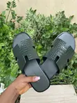 Tee Martins H-Shaped Crocodile Leather Slides - Army Green - 2