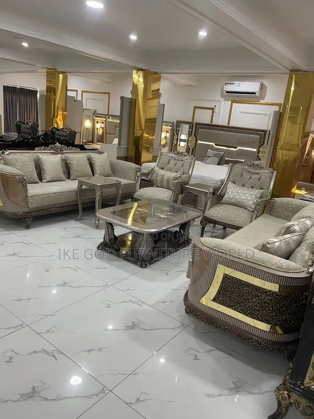 High Classic Turkish Royal Fabric Sofa Set with Tables - 1