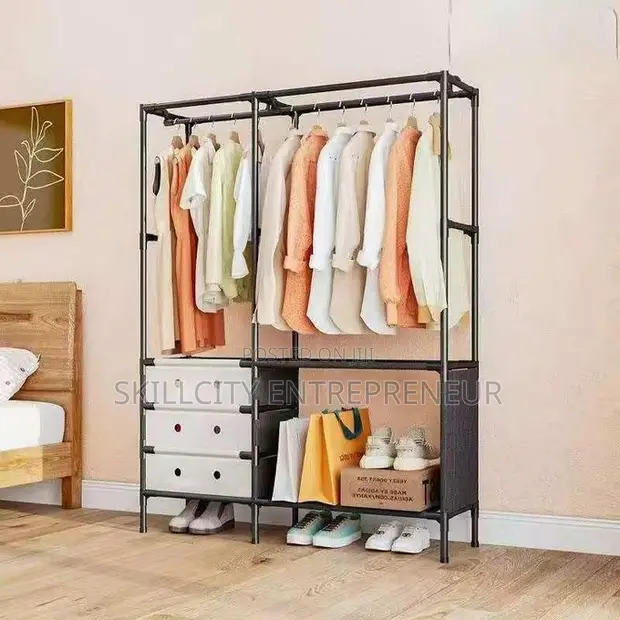 Portable Clothes Rack with Shelves and Drawers - 1