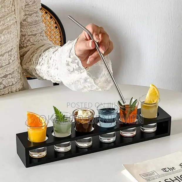 High Quality 6 Hole Black Wooden Tequila Rack - 1