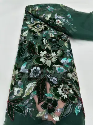 Luxury Beaded Velvet Lace Fabric - 5 Yards