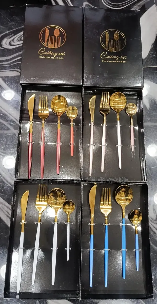4-Piece Stainless Steel Cutlery Set with Gold Accents - 1