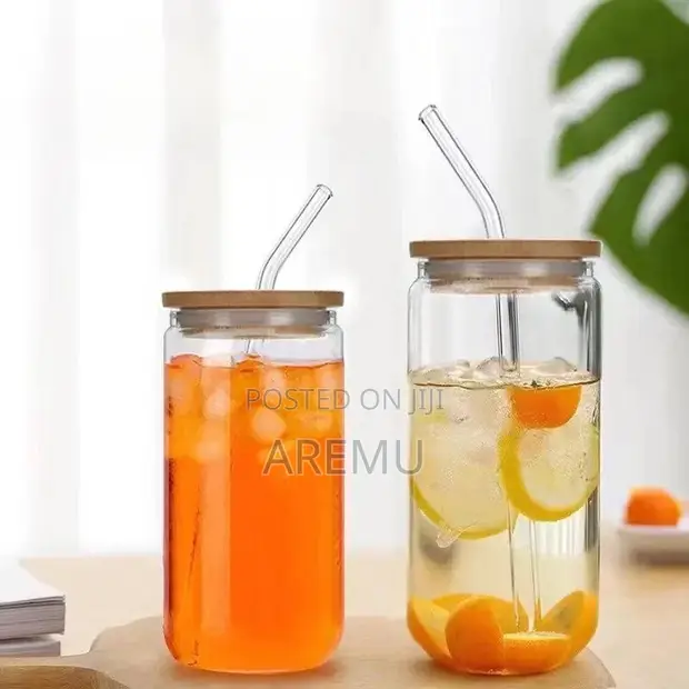 500ml Transparent Glass Cup with Straw - 1