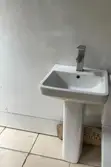 Modern Ceramic Wash Hand Basin with Square Pedestal and Faucet - 1