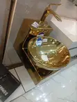 Gold Wall-Hung Wash Hand Basin with Pedestal - 3