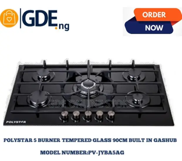 Polystar 5-Burner 8mm Thick Glass Inbuilt Gas Hob PV-JYBA5AG - 1