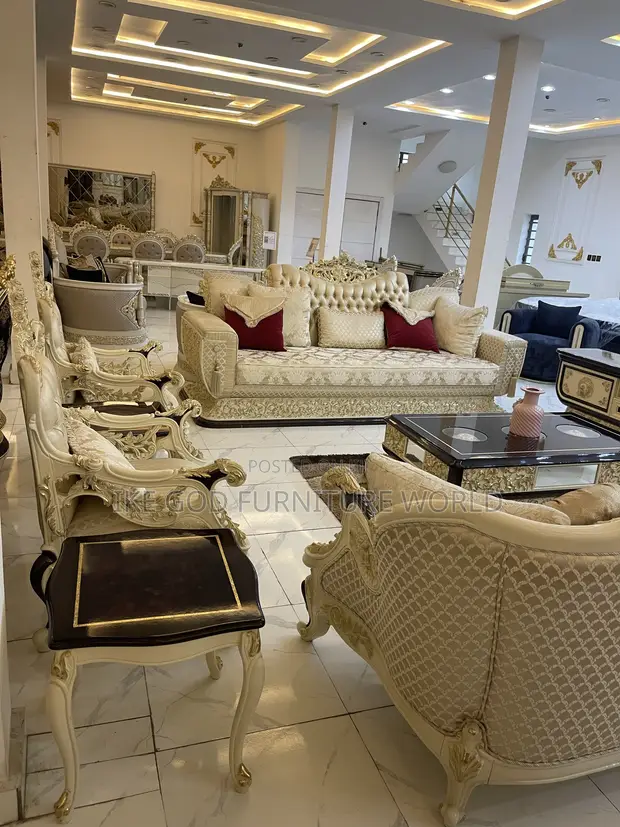 Full Set Turkish Royal Fabric Sofa & 8-Seater Dining Set - 1