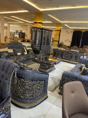 High Classic Turkish Royal Fabric Sofa Set with 8-Seater Dining