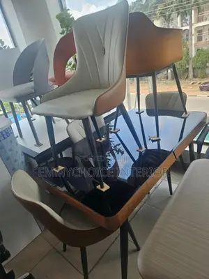 Modern Dining Table Set with Black Glass Top