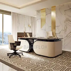 Italian Executive Luxury Leather Boss Office Table Set