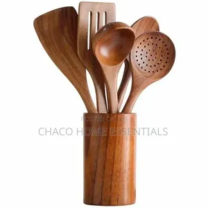Set na Kayan Girki na Katako 7-Piece tare da Holder