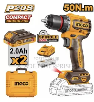 INGCO 20V Karamin Brushless Cordless Drill (50Nm) tare da Baturi 2