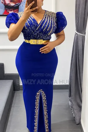 Luxury Turkish Royal Blue Beaded Gown - Size 14