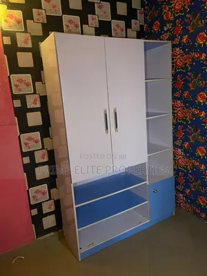 Modern 2-Door Wardrobe with Shoe Rack - White & Blue