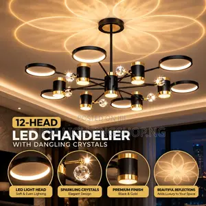 12-Head LED Chandelier with Crystal Drops