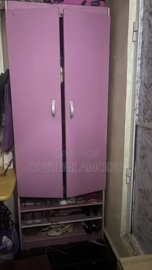 Pink Wooden Wardrobe with Shoe Rack