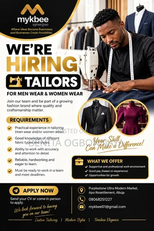 Tailors Wanted for Fashion Business Expansion