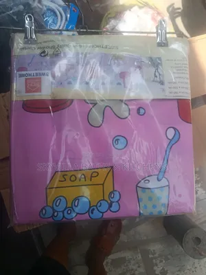 SweetHome Pink Shower Curtain with Soap & Toothbrush Design