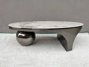 Center Table Mai Sama Da Marble Da Kafa Ta Karfe Baƙi