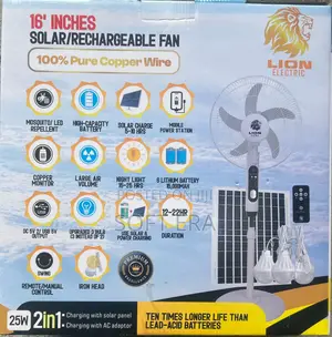 Lion 16-Inch Solar Fan with 3 Bulbs & Remote