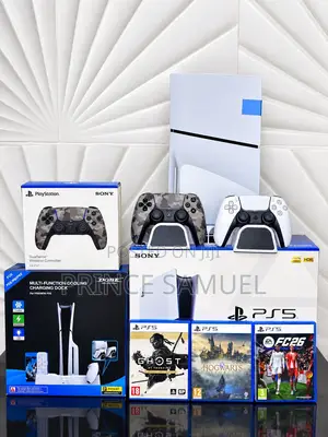 PS5 Slim Console 1TB Mai Amfani na Wata 2 da Charging Deck & Controllers 2