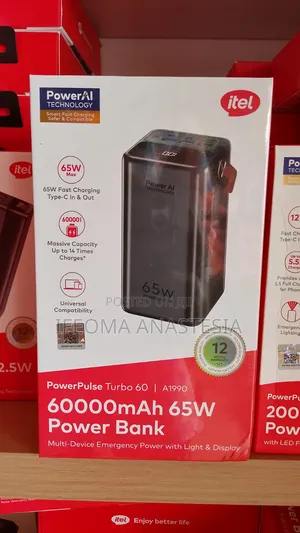 Itel Powerbank 60000mAh Mai 65W Cajin Gaggawa