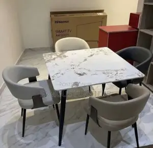 4-Seater Dining Set with White Faux-Marble Top