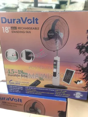Duravolt 4-in-1 Rechargeable Fan with Solar Panel & Bluetooth