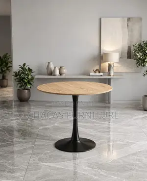 Modern Round Wooden Tulip Dining Table Tare da Black Tulip Base
