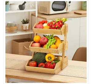 3 Tier Bamboo Fruit Basket with Banana Hangers