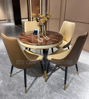 Modern Round 4-Seater Dining Set - Rock Board & Carbon Steel