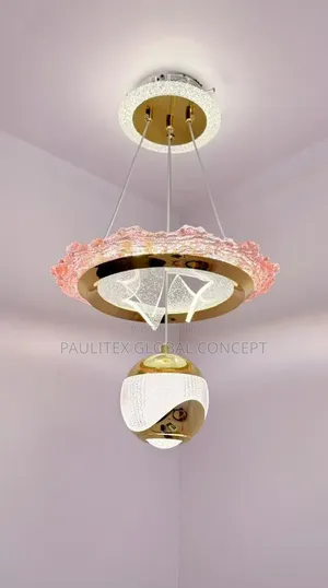Gold Orbit LED Pendant Chandelier Light with Crystal Ring & Sphere
