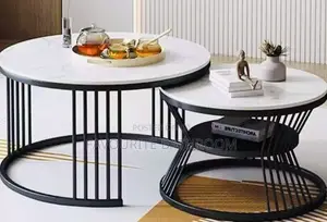 Real Marble Twin Center Table - Farar Kafa da Zinariya