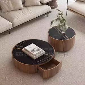 2-in-1 Brown Wooden Center Table with Marble Top