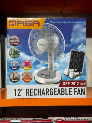 Qasa 12-Inch Fan Mai Sake Gina Baturi (3-in-1 Tare da Solar & 2 Fitila)
