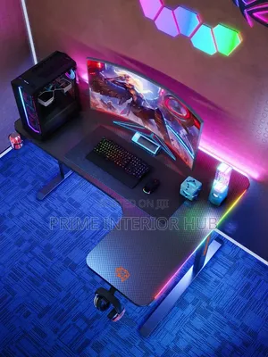 Spacious L-Shaped Gaming Desk with LED Lights (140cm)