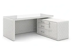 White Executive L-Shape Desk with Diamond Leather